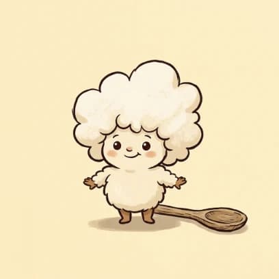 Crumble — flour sprite, palm-sized