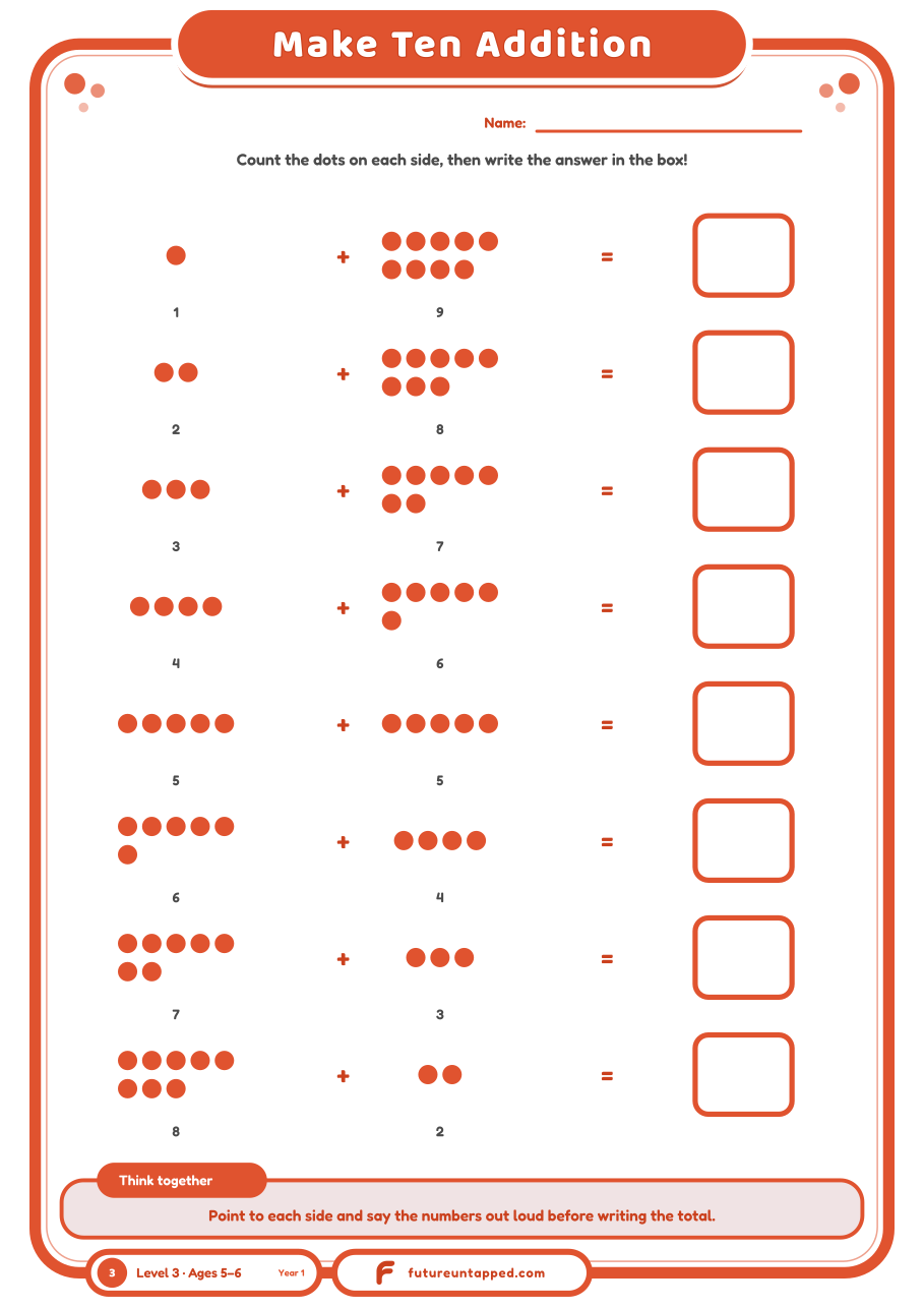 One free page: find pairs that make ten — a kindergarten number-bond classic.