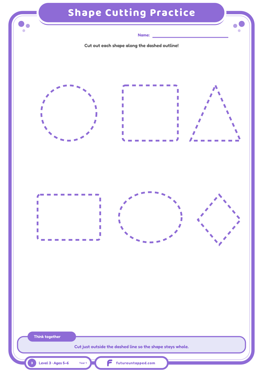 One free page: cut out simple shapes — circle, square, triangle, rectangle.