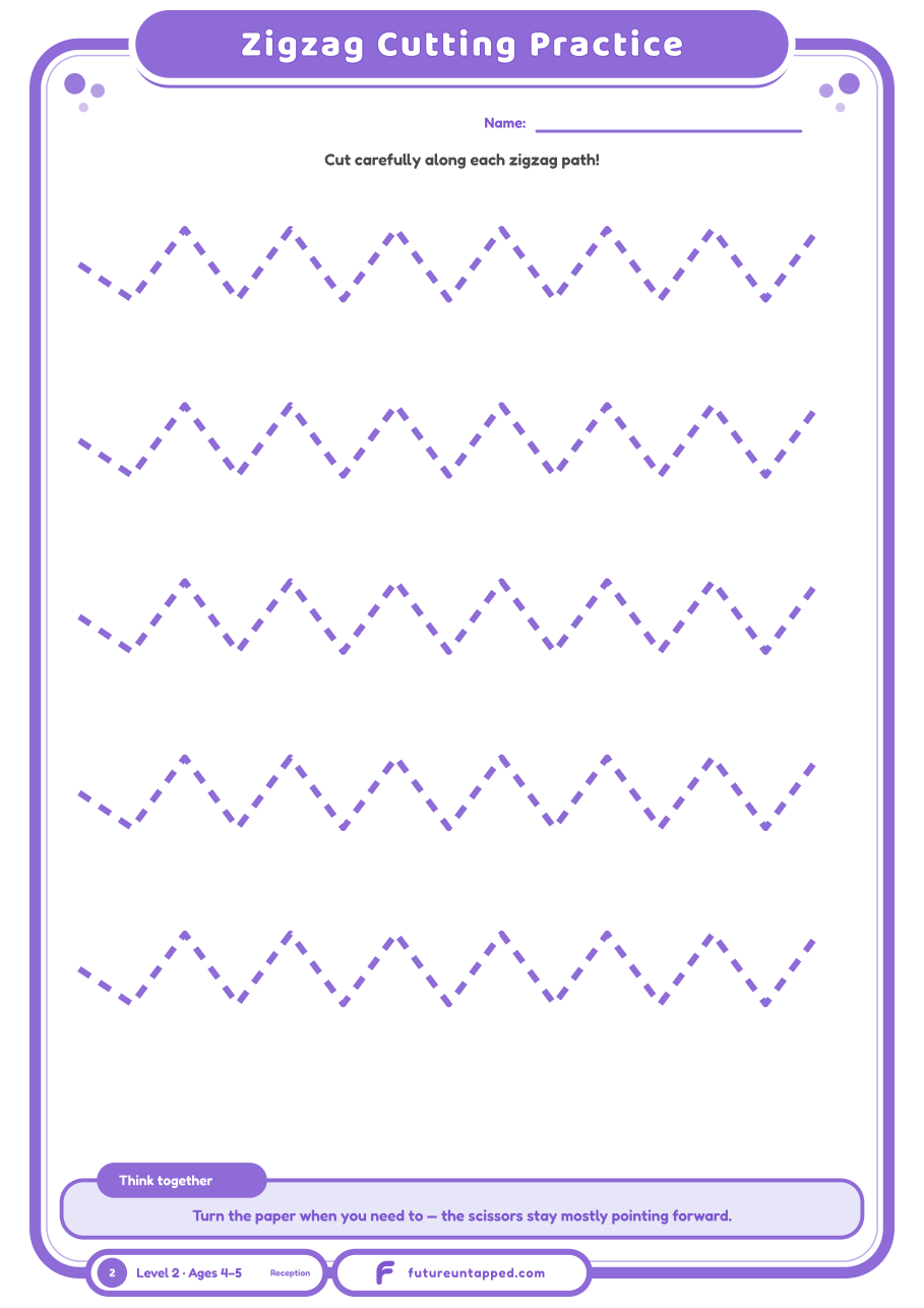One free page: cut along the zigzag paths to build scissor control.