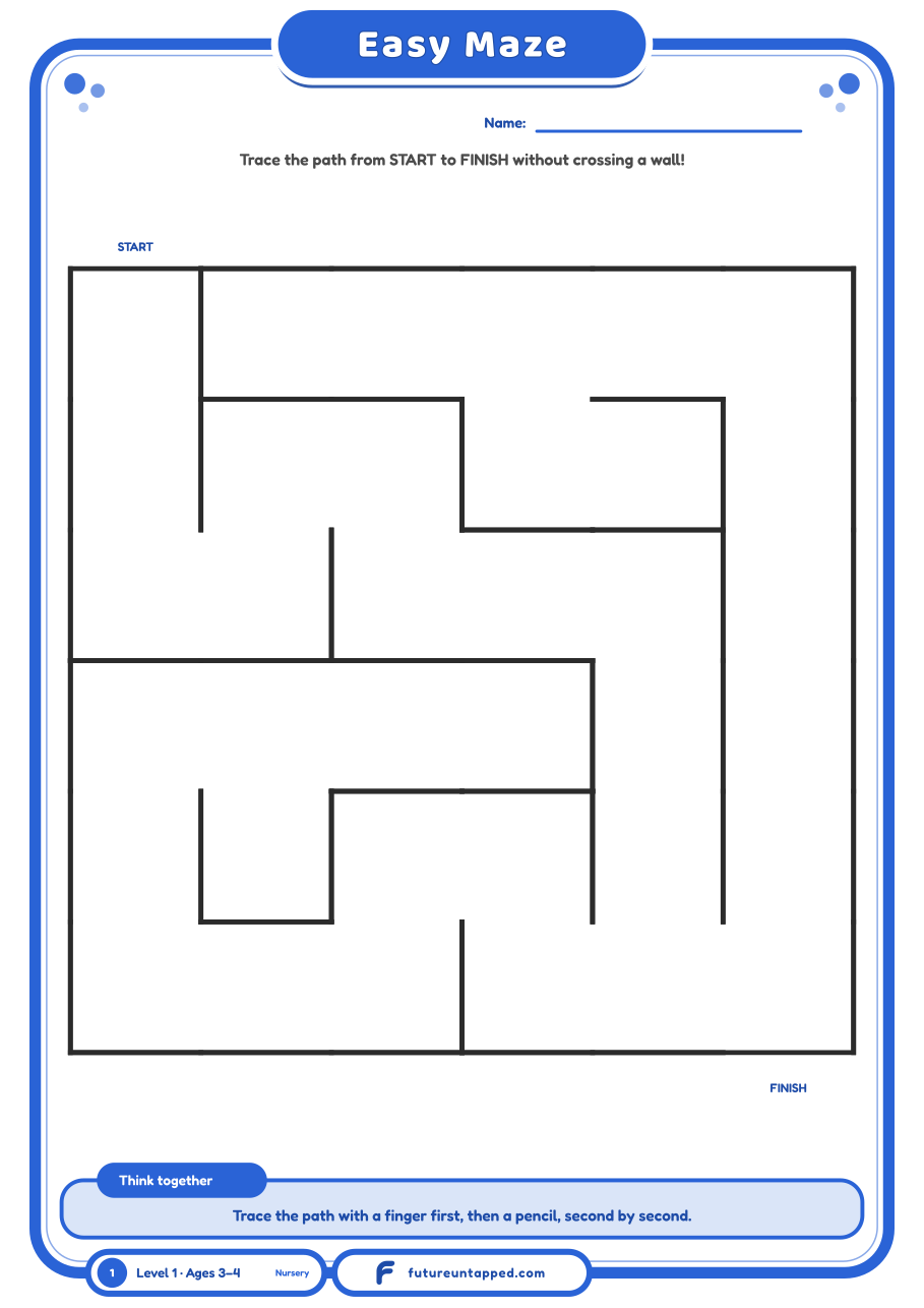 One free page: a simple 6x6 maze from start to finish.