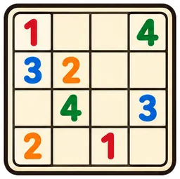 Number Sudoku game card showing a small 4 by 4 grid of coloured numbers