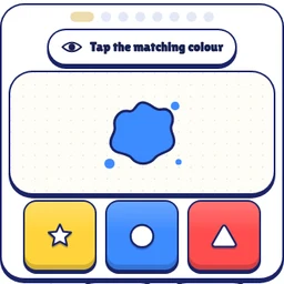 Which Colour? game board with a blue blob shape and three colour buttons