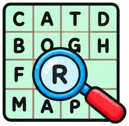 Word Search game card showing a grid of letters with a word circled